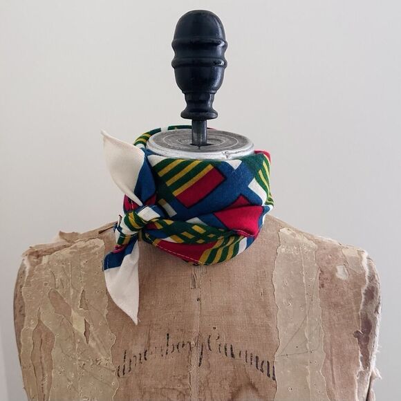 Vintage Morsly NY Scarf 100% Acetate Blue Red White Green Japan 26 x 26" Square - Picture 12 of 14